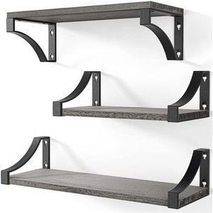 Floating Shelves Set of 3 with Heavy Duty Metal Frame, Hold up to 55lbs, Rustic